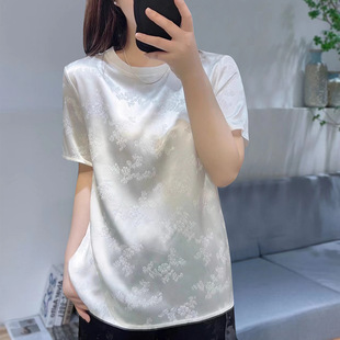 深圳南油气质打底衫宽松100真丝冠乐皱短袖T恤时尚国风百搭上衣女