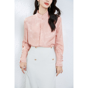 南油高端衬衫轻奢新中式真丝衬衣100桑蚕丝提花立领盘扣国风上衣