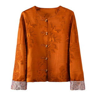 南油高端2026春季新款复古上衣女新中式国风桑蚕丝拼宋锦长袖外套