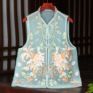 中国风刺绣真丝欧根纱马甲深圳南油女装2024年夏季薄款新中式马夹