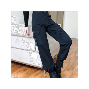 清除特价加长版工装裤女加绒宽松高腰束脚马丁靴裤子女运动休闲裤