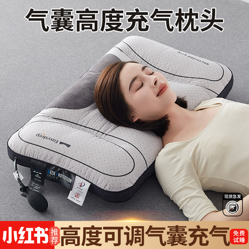 气囊充气记忆棉枕头护颈椎助睡眠荞麦枕芯牵引热敷枕家用一对整头
