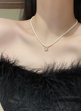 非金属项链 C108双C珠珠项链简约小众轻奢百搭高级 气质锁骨链