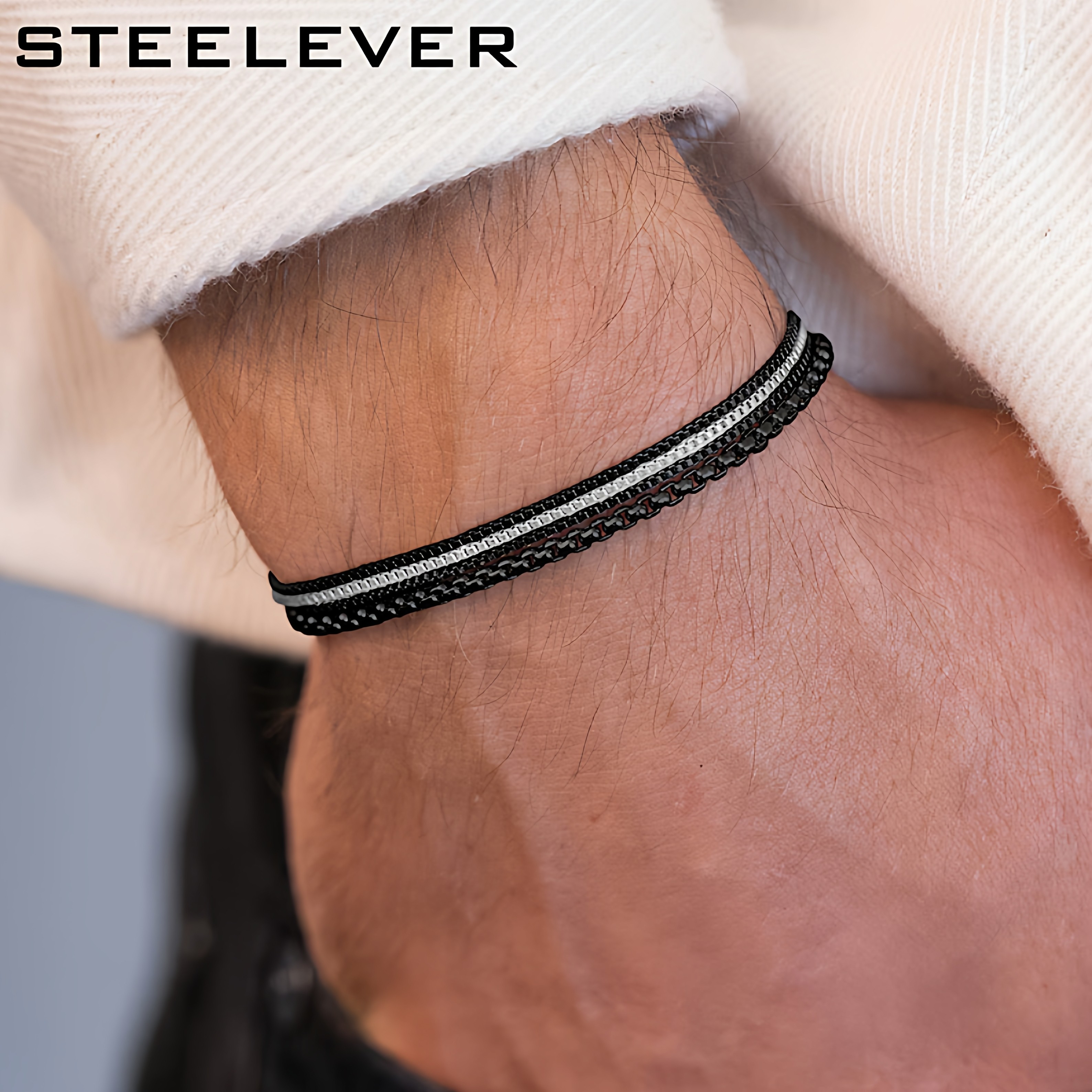 STEELEVER原创设计多层拼接手链黑色男手链叠戴手链简约男生配饰