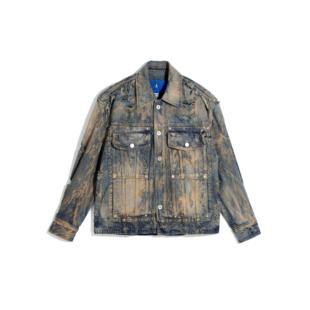 今日青年FACEONLAB 泥地夹克泥染牛仔翻领牛仔夹克 原创设计