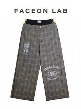 FACEONLAB 国王格纹西裤运动解构设计师明星同款复古美式潮流长裤