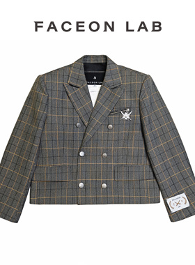 FACEONLAB 国王格纹西服设计感翻领夹克西服外套明星同款原创设计