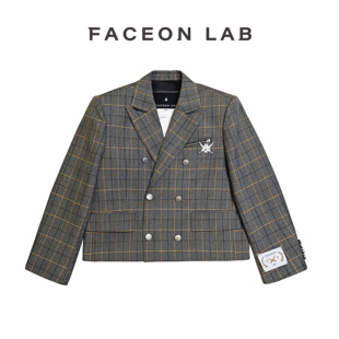 FACEONLAB 原创设计 国王格纹西服设计感翻领夹克西服外套明星同款