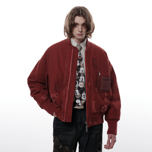 【范丞丞同款】勃垦地红MA-1破坏飞行员夹克棒球服保暖外套棉服男