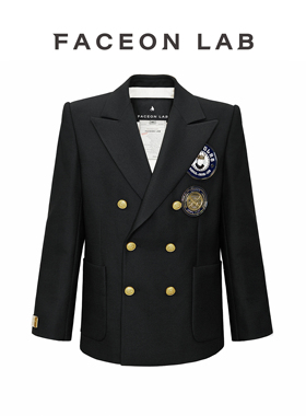 FACEONLAB王权西装双排扣西服大衣设计师明星同款金属徽章外套