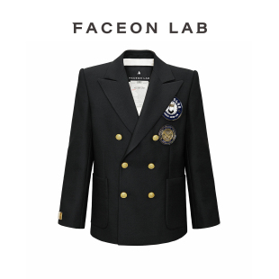 FACEONLAB王权西装 金属徽章外套 双排扣西服大衣设计师明星同款