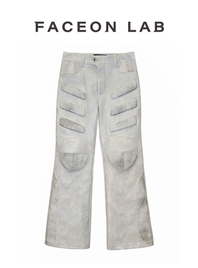 【阿信同款】FACEONLAB 原创白色阿基拉机车皮裤机车风长裤