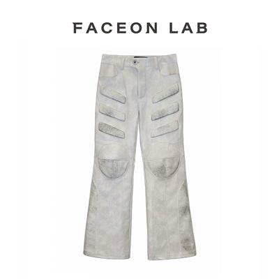 【阿信同款】FACEONLAB 原创白色阿基拉机车皮裤机车风长裤