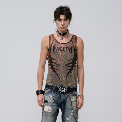 FACEONLAB原创豹纹设计师款烫钻时尚百搭背心朋克舞台演出背心