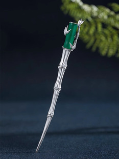 [竹报平安]花好月又圆同款竹节纯银发簪女实心古风汉服盘发玉簪子