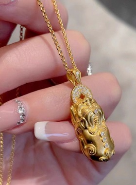 金店同款复古仿沙金点钻貔貅吊坠项链女铜钱锁骨链气质送女友礼物
