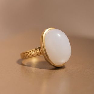 原创设计世间臻宝古法金镶嵌天然和田羊脂白玉S925戒指女款尾戒指