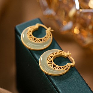 S925纯银耳扣女和田玉气质妈妈高档国风轻奢独特设计高级感耳环