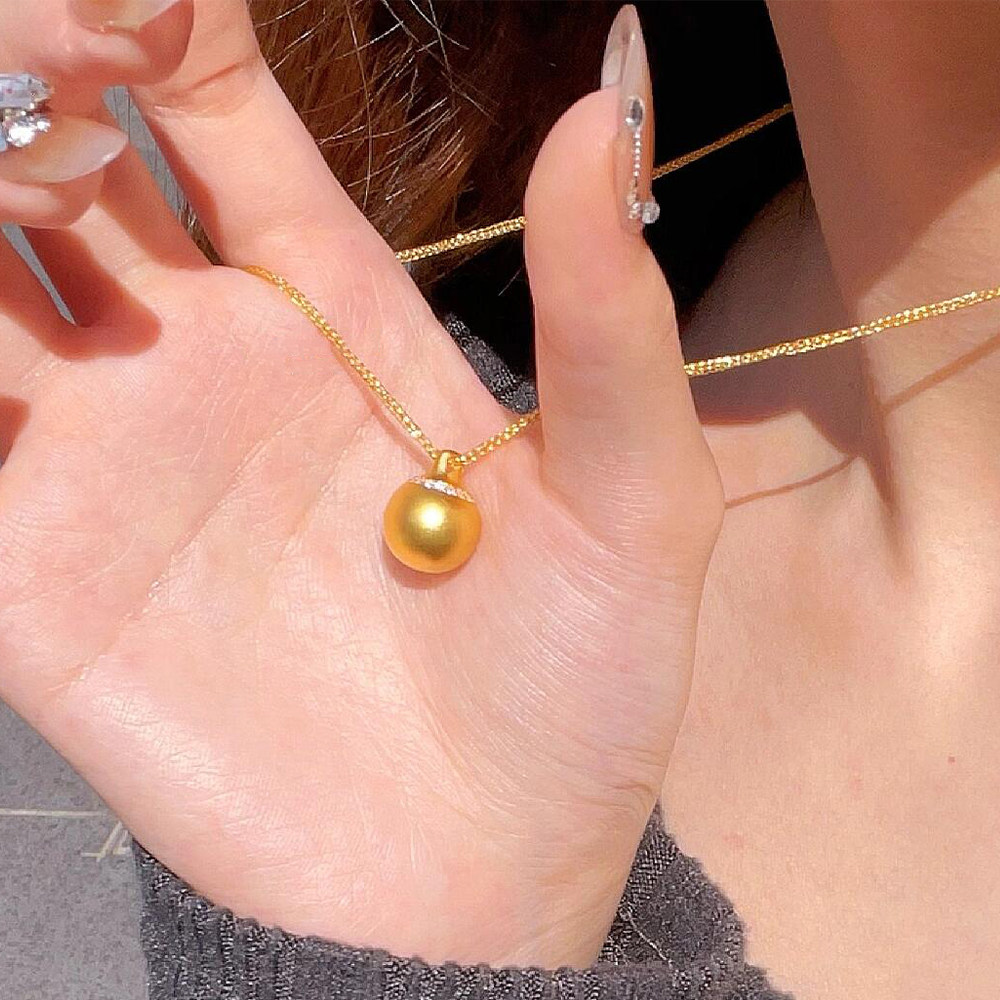 古法黄金色有求必应项链大金球吊坠镶钻转运珠镶嵌圆满圆球锁骨链