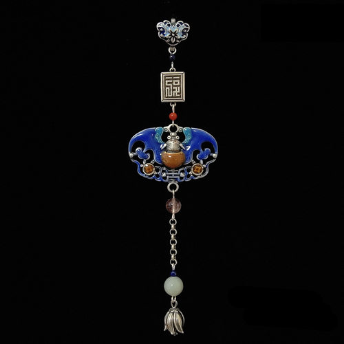 【双福齐临】原创古典中国风s925纯银旗袍压襟挂件和田玉汉服配饰