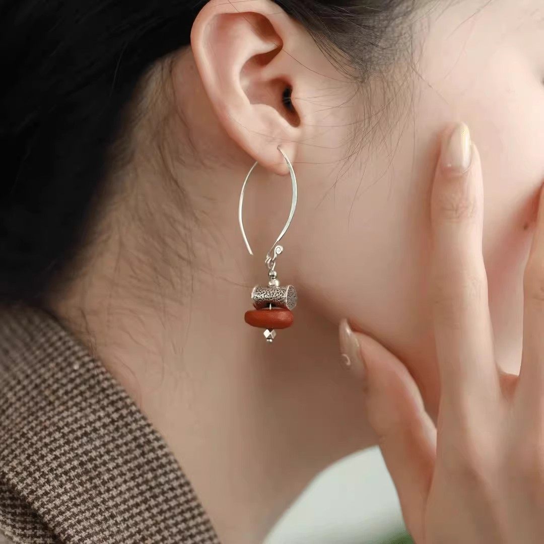 925银新中式复古国风方圆枕耳环女蜜蜡民族风小众设计高级感耳钩,饰品/流行首饰/时尚饰品新,耳环,淘宝优惠券,粉丝福利购,淘宝优惠卷