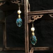 国风羽毛点翠耳坠珍珠s925银耳环女文艺范时尚 百搭新中式 气质耳饰