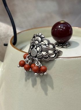 S925银天然南红玛瑙戒指