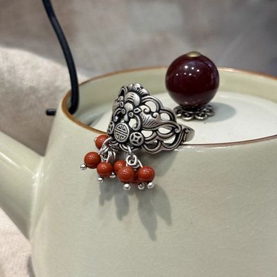 S925银天然南红玛瑙戒指