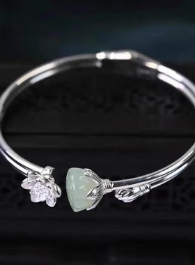 沉香如屑颜淡同款步离镯时尚个性气质古风简约开口菡萏莲花手镯女