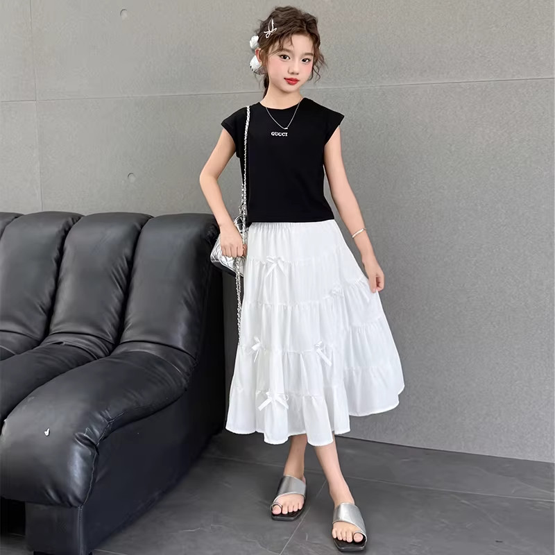 DWDZ短袖半身裙女童套装2026夏季新款针织T恤女孩裙子女大童夏装