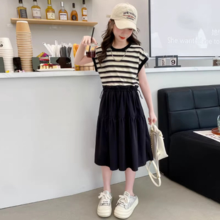 DWDZ连衣裙2026新款夏季女中大童条纹裙子儿童韩版女孩洋气学生裙