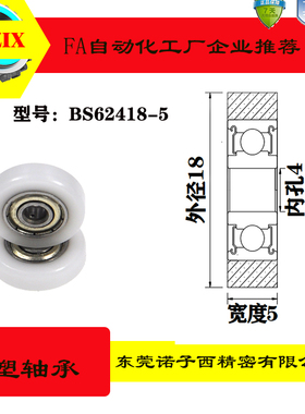 BS62418-5移门滑轮轴承滚轮轨道包胶包塑轴承PU吊轮6000POM