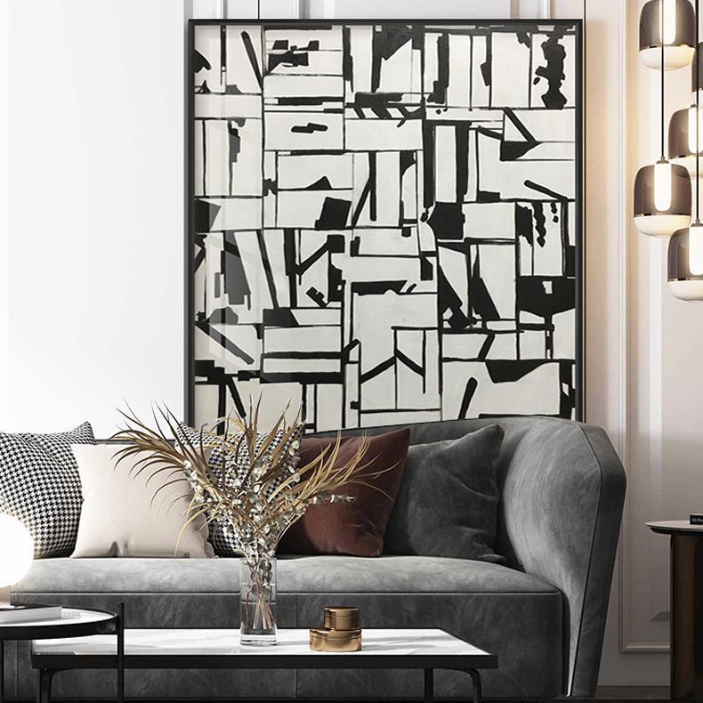 现代抽象装饰画黑白灰工业风挂画设计师风格展厅晶瓷画样板间壁。