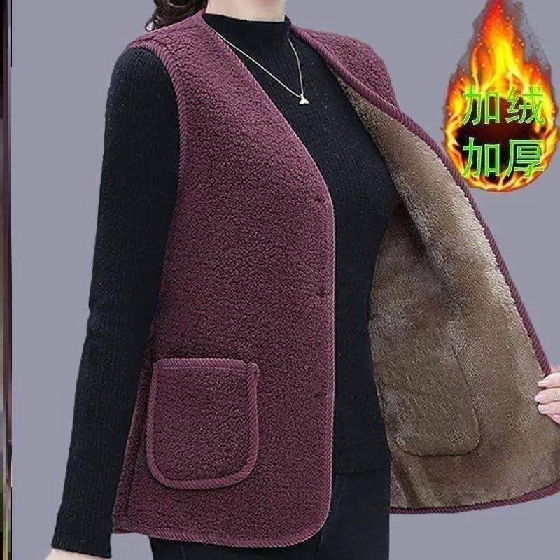 羊羔毛马甲女妈妈秋冬加绒加厚马夹背心中老年人女颗粒绒保暖坎肩,女装/女士精品,马夹,淘宝优惠券,粉丝福利购,淘宝优惠卷