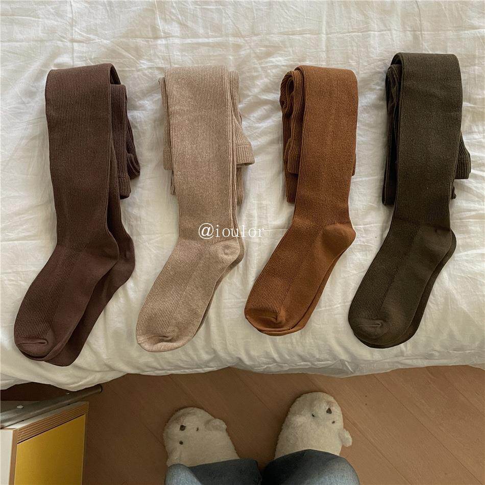 秋冬美拉德连裤袜韩国纯色细条显瘦打底袜ins风精梳棉裤袜