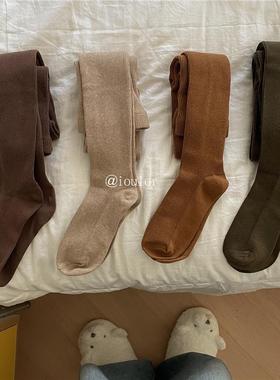 秋冬美拉德连裤袜韩国纯色细条显瘦打底袜ins风精梳棉裤袜