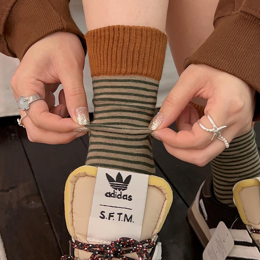 显白王者！ 【脏脏橘】袜子女中筒袜春秋款纯棉条纹堆堆袜长筒