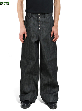 【康龙平替版本】五连扣原牛丹宁黑弯刀裤廓形宽松直筒牛仔裤14oz