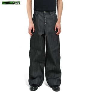 廓形宽松直筒牛仔裤 五连扣原牛丹宁黑弯刀裤 本 14oz 康龙平替版