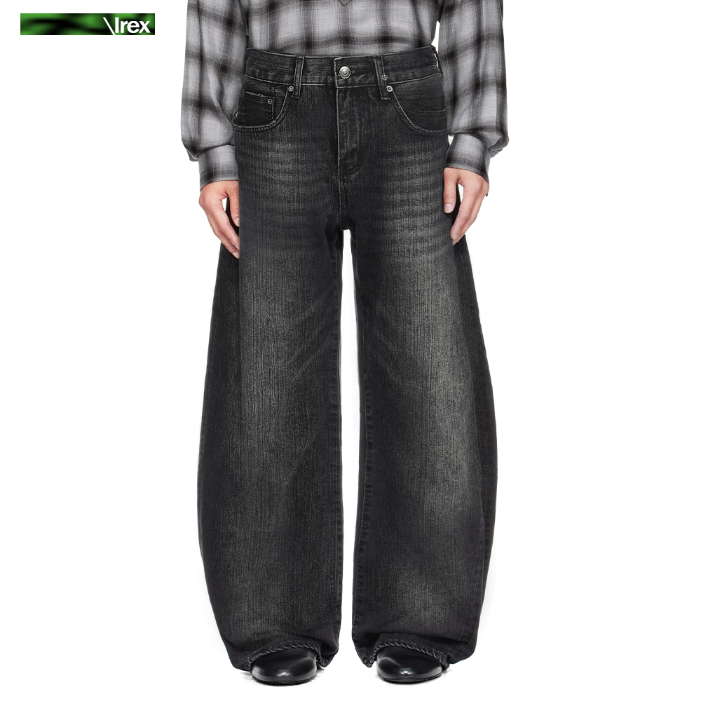 14oz自然猫须阔腿弯刀牛仔裤