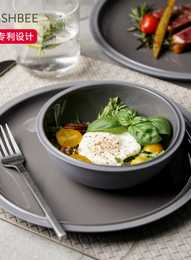 美国BOMSHBEE 北欧简约ins风Tinge系列炭灰色碗碟杯餐具组合