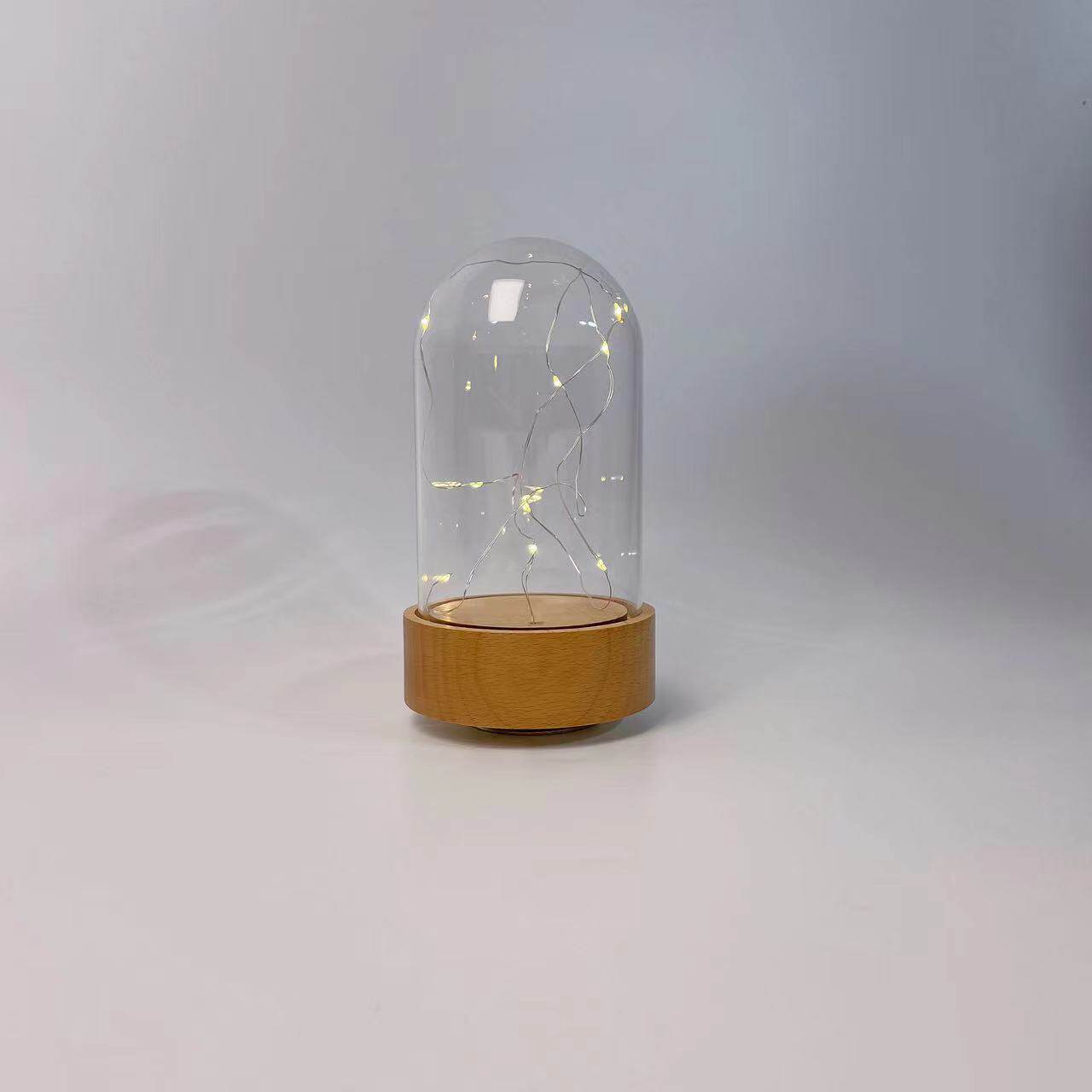 단단한 나무 영원한 꽃 뮤직 박스 회전베이스 클레이 모델 라운드 유리 커버 디스플레이 스탠드 DIY 선물