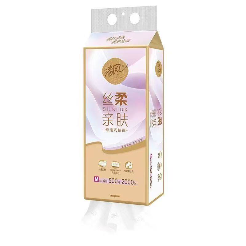 清风丝柔亲肤悬挂式抽纸500抽4层M码面纸家用实惠大包装抽纸