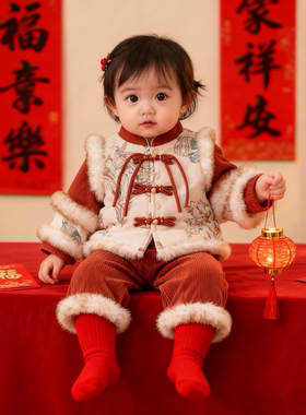 女宝宝拜年服周岁礼服抓周服加绒加厚汉服女童新年衣服中国风唐装