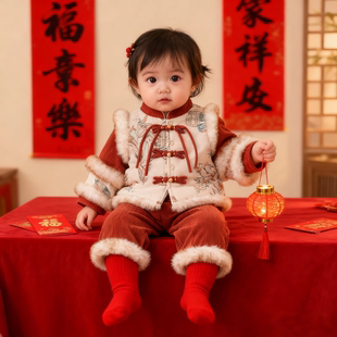 女宝宝拜年服周岁礼服抓周服加绒加厚汉服女童新年衣服中国风唐装
