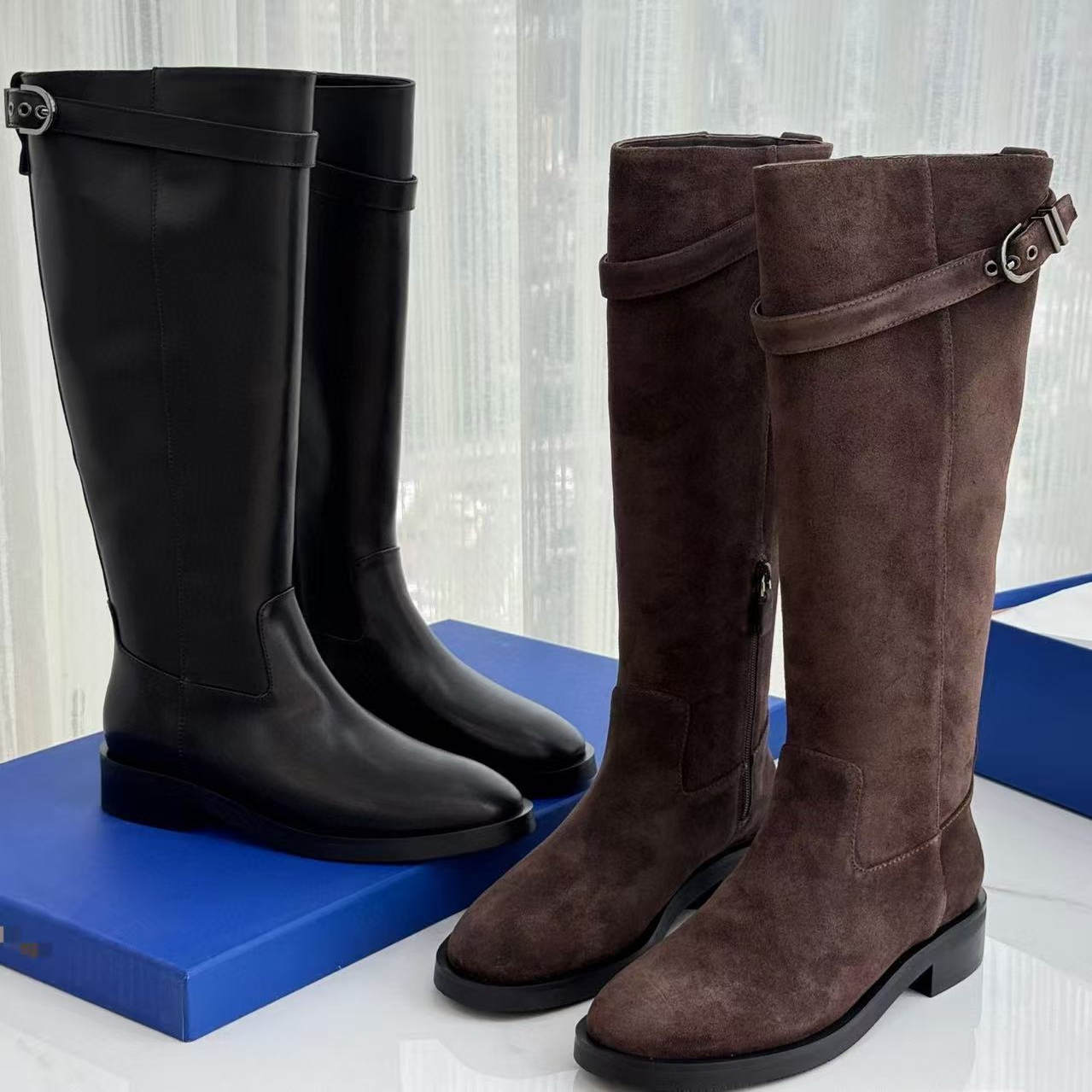 秋冬新款皮带扣骑士靴