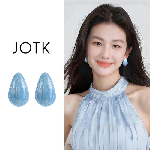蓝色轻奢C型水滴耳环女2026新款