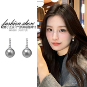 耳坠设计简约气质耳钉 复古时尚 灰色珍珠款 蚊香盘耳夹无耳洞女法式