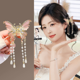 国风抓夹古风发饰 气质超仙珍珠款 新中式 蝴蝶流苏发夹女士2025新款