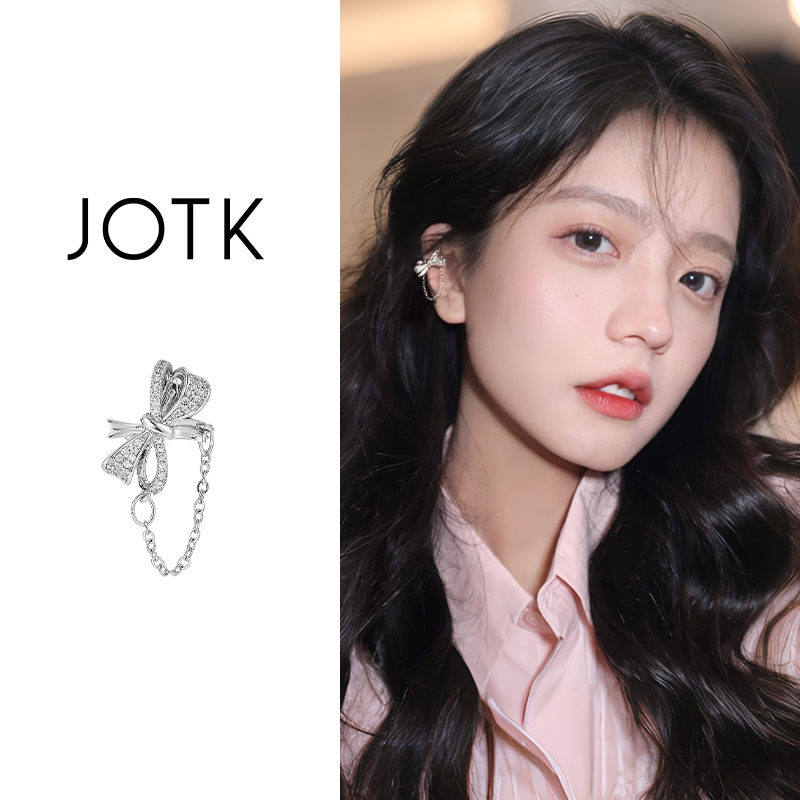 银色蝴蝶结流苏无耳洞耳夹女